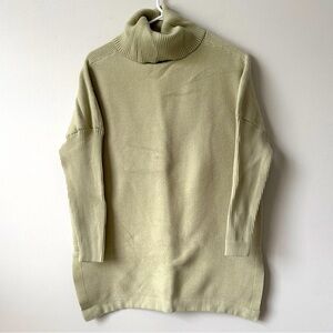 LILLUSORY Turtleneck Oversized Sweater Batwing Sleeve Spilt‎ Hem Top Olive Green